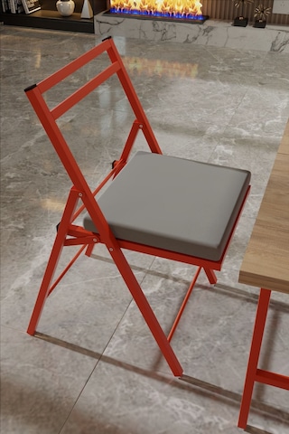 1 Adet Katlanır Kırmızı Metal Sandalye Minderli Bistro Sandalye 2