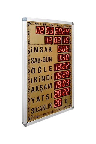 Dijital Cami Saati 40x60 Cm Tam Gold Kumandalı Gold