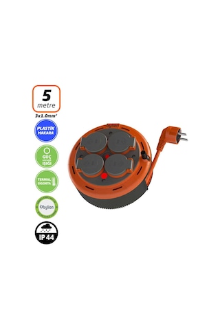 Bylion Php05310f Ev Tipi Kapaklı Makaralı Kablo 3x1mm - 5 Mt 5 M
