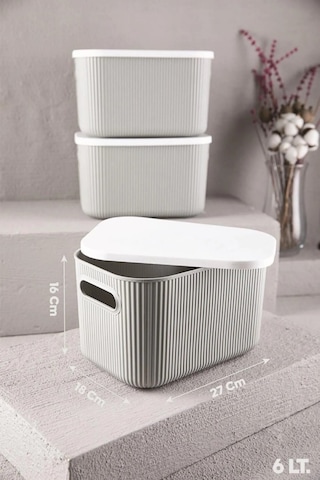 3 Adet Storage 6 Lt Gri Düzenleyici Saklama Kutusu Oyuncak Hobi Kapaklı Dekoratif Kutu