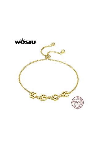Wostu Sıcak Moda 925 Ayar Gümüş Paw Trail Köpek Hayvan Zinciri Ve Bağlantı Bilezikler Kadınlar Için Altın
