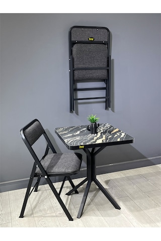 Mercan Luanda Mermer 2 Kişilik Kare Mutfak Yemek Masası Takımı 2+1 Keten Gri 60 Cm Luanda Gri 2'li