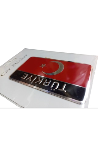 Kabartmalı Türkiye Yazılı Metalize Köşeli Dikdörtgen Türk Bayrağı Bayrak Oto Sticker 01 Etiket