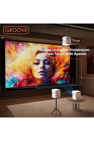 Vankyo Groove 30-60cm Alüminyum Projeksiyon Cihazı Tavan Askı Aparatı Duvar Bağlantı Aparatı Universal Projector Siyah 360 Dönebilen Tripod Yuvalı