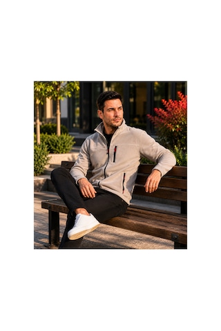 Luxıc Core Erkek Gri Fermuarlı Polar Ceket Dik Yaka Günlük Ve Outdoor Kullanım