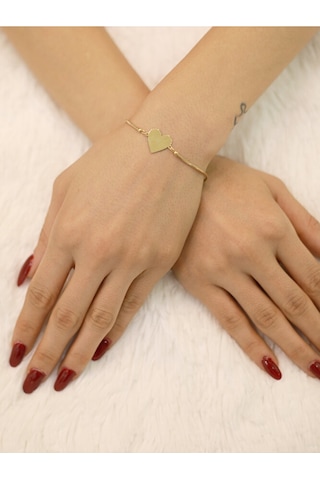 14 Ayar Altın Balık Sırtı Zincir Kalpli Bileklik Altın