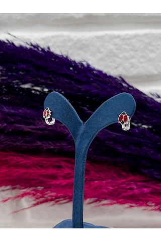 925 Ayar Gümüş Uğur Böcekli Zarif Kız Çocuk Küpesi Gümüş