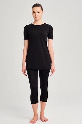 Haşema 6081 Siyah Süsen Yarım Kol Havuz Mayosu Çok Renkli