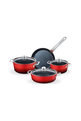 Madame Coco Titanium Professional Tencere Seti 7 Parça 1ktncr014118-22-26-26cm-kırmızı