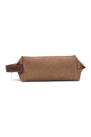 Gillario Design 06 Unisex Kanvas Kumaş+deri Sütlü Kahve-taba Eskitme Dopp Kit