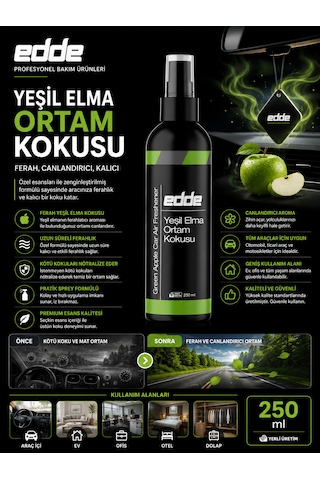 Edde Yeşil Elma Kokulu Araba Araç Oto Ortam Kokusu Araç Içi Kokuları Oto Parfümü 250 Ml Oto Detailing 250ml