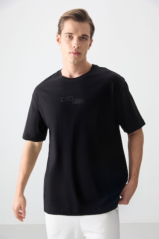 Air Jones Tommy Life Siyah %100 Pamuk Kalın Yumuşak Dokulu Oversize Fit Baskılı Erkek T-shirt - 88361 Siyah
