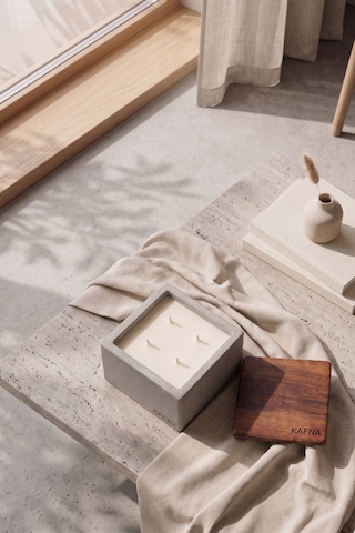 Kafna Büyük Boy Beton Mum Doğal Ahşap Kapaklı Minimalist Dekor Mum Diğer