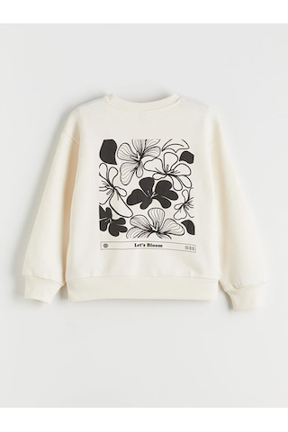 LC Waikiki Lcw Kids Ekru Bisiklet Yaka Çiçekli Kız Çocuk Sweatshirt Ecru