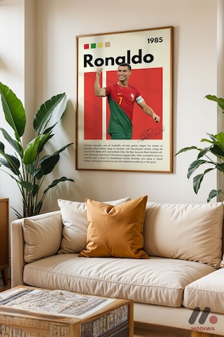 Ronaldo Futbol Posteri, Ahşap Çerçeveli Duvar Tablosu - Spor Severlere Hediye