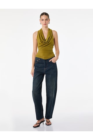 Koton Slim Fit Degaje Yaka Kolsuz Bluz Haki 6sak10022uk