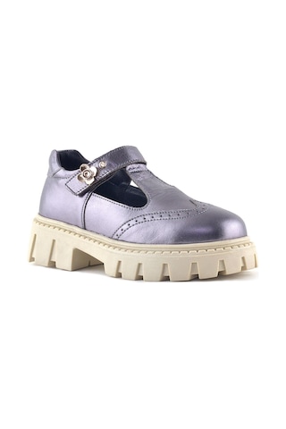 Rakerplus Hakiki Deri Platin Krem Tabanlı Çiçek Detaylı Kız Çocuk Günlük Ayakkabı Platin