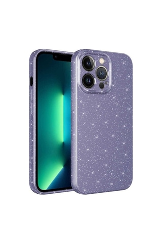 Apple Uyumlu iPhone 13 Pro Kılıf Kamera Korumalı Simli Lüks Zore Koton Kapak Mor