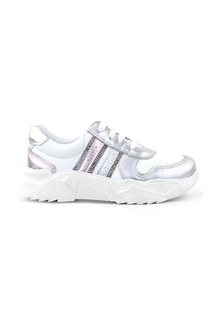 Rakerplus Hakiki Deri Gümüş Pembe Parlak Taşlı Kız Çocuk Sneakers Ayakkabı GÜMÜŞ