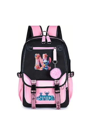 Honeybeeshop N Dısney Stitch Büyük Kapasiteli Sırt Çantası Pembe Siyah İki Tonlu Ayarlanabilir Askılıklar Dayanıklı Polyester Çok Bölmeli Okul Seyahat Günlük Kullanım N