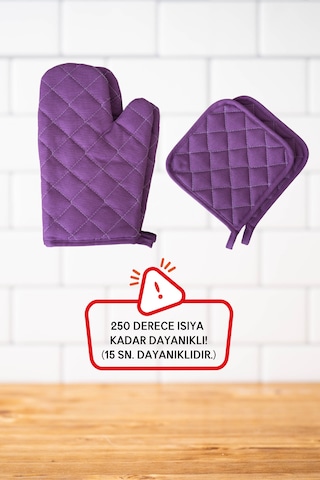Mor Yanmaz Ve Isıya Dayanıklı 2 Fırın Eldiveni Ve 2 Tutacak