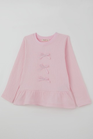 Breeze Kız Çocuk Uzun Kollu Bluz Fiyonk Aksesuarlı 4-8 Yaş , Pembe