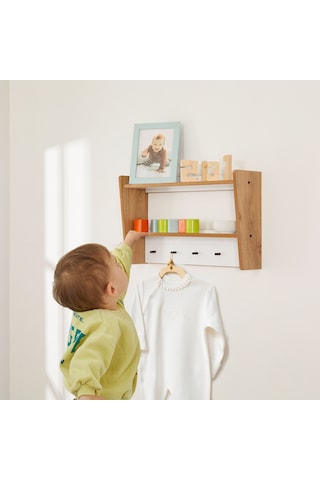 Ahşap Askılık Raf ve Kitaplık Raf Eğitici Montessori Raf 2li Kahverengi