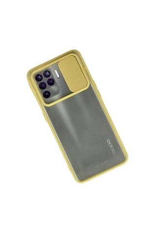 Oppo Reno 5 Lite Kılıf Palm Buzlu Kamera Sürgülü Silikon - Sarı Çok Renkli
