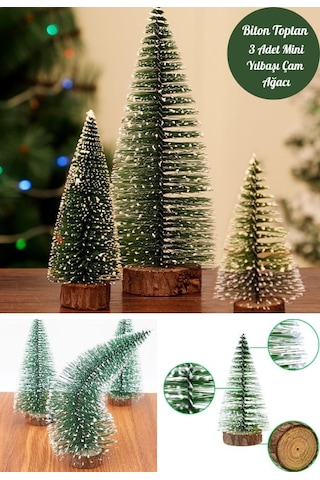 3 Lü Set Nevada Mini Çam Ağacı Uçlarına Kar Yağmış Karlı Yılbaşı Hediyesi 15 - 12 - 8 Cm
