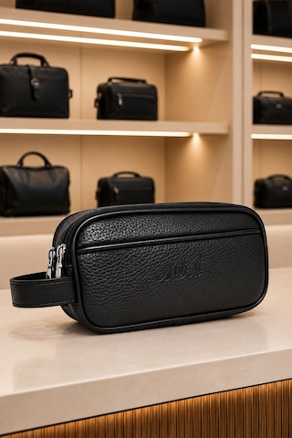 Vıatox Ar-01 Erkek Siyah Suya Dayanıklı Suni Vegan Deri Traşlık Bakım Seyahat El Çantası Portföy/clutch Siyah