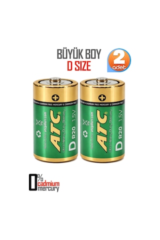 Atc 2li Büyük Boy Pil R20 D-size Pil D Boy Pil Oyuncak Pili Çinko Karbon Pil Zn-c 1.5 V