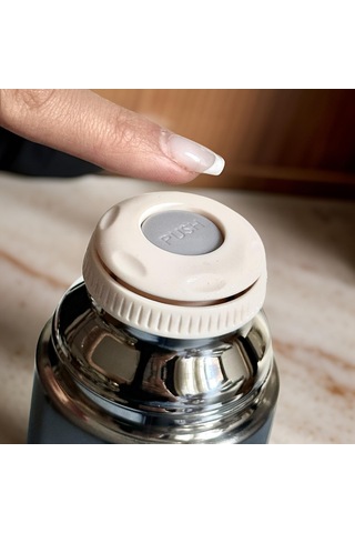 Prettify Stainless Steel Bardaklı Kayışlı Üstten Basmalı Termos 350 ML