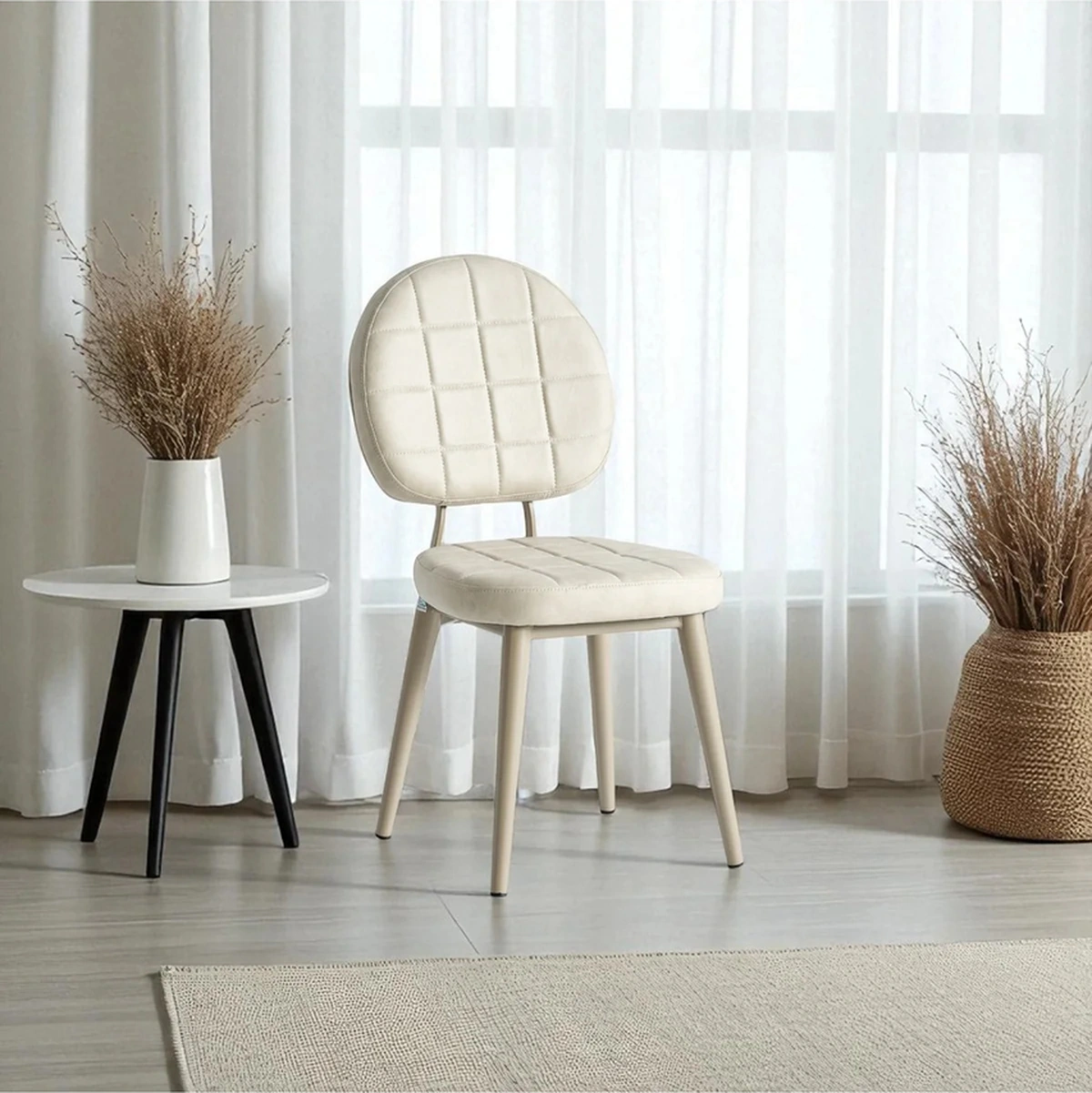 Dengema Palermo S25 Sandalye Krem Kumaş, Kapuçino Metal Ayak Krem - Kapuçino Ayak