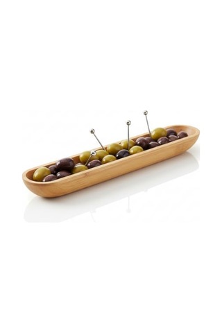 35cm Bambu Zeytinlik Doğal Ahşap Oval Uzun Servis Tabağı Meze Sunumu, Çerezlik, Atıştırmalık Tabağı Çok Renkli