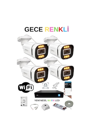 4 Kameralı Su Geçirmez Gece Renkli 1080p Full Hd 250 Gb Geniş Açı Güvenlik Kamerası Set