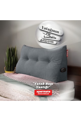 Yatak Başı Yastığı Sırt Ve Bel Destek Yastığı 120 Cm Gri