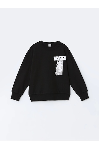 LC Waikiki Lcw Kids Siyah Bisiklet Yaka Erkek Çocuk Sweatshirt New Blakız Çocuk