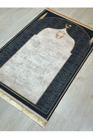 Seccade Diz Ağrıtmayan Yumuşak Gold Saçaklı Seccade Ve Namazlık Siyah - Altın