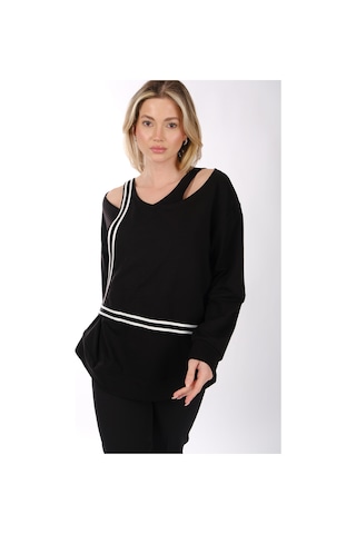 Ysatis Minimalist Oversize V Yaka Uzun Kol Kadın Bluz - Günlük & Özel Gün Siyah