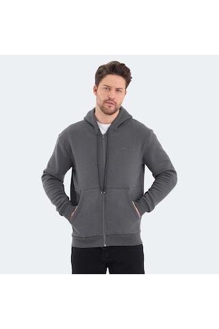 Slazenger VONDA Erkek Fermuarlı Kapüşonlu Cepli Koyu Gri Sweatshirt