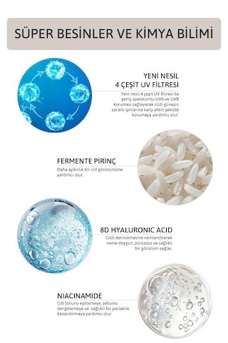 Ton Eşitleyici, Leke Karşıtı, Nemlendirici Ve Canlandırıcı Pirinç Özlü Spf50+ Güneş Kremi 50 Ml