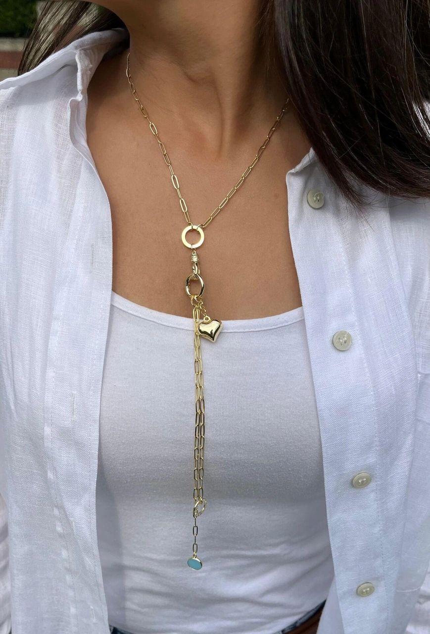 Kalp Ve Mavi Charmlı Y Kolye Çok Renkli