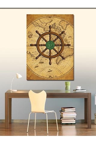 Kanvas Tablo Eski Harita Ve Pusula 50cmx70cm