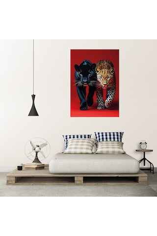 Kırmızı Zemin Jaguar Panter Poster