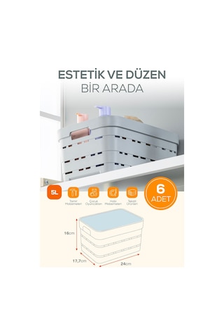 6'lı Kapaklı 5 Litre Delikli Saklama Kutusu Antrasit Antrasit