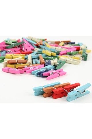 Renkli Mini Ahşap Mandal 100 Adet