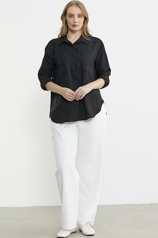 Çiçek Nakış Detaylı Cepli Gömlek - Siyah Siyah