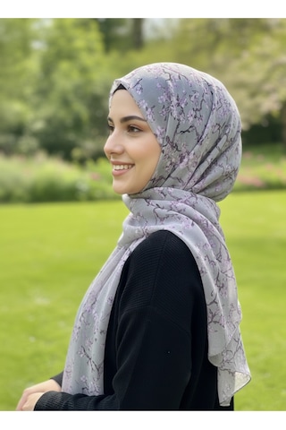 Eyfel Pamuklu Soft Özel Seri Şal Etnik & Çiçekli Desen, Orjinal, Tesettür Giyim, Yeni Koleksiyon Gri