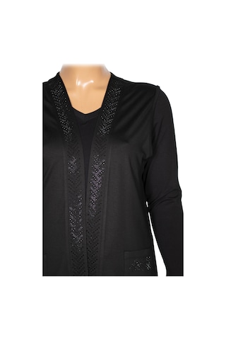 Hesna Kadın Tansu Taşlı Cepli Penye Siyah Yelek Siyah