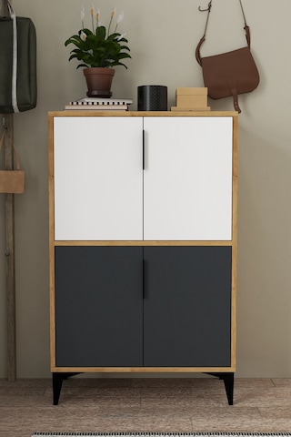 1404 Ada Ayakkabılık 4 Raflı 4 Kapaklı Çok Amaçlı Dolap Kiler Safir Beyaz Antrasit Safir Beyaz - Antrasit - Safir